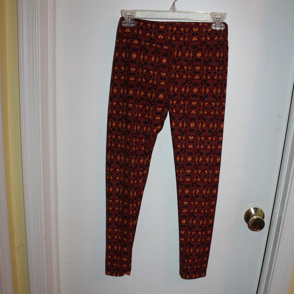 Lularoe One Size Maroon  with orange patterned Legging